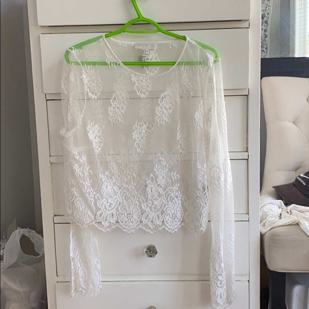 white mesh lace coverup/ blouse